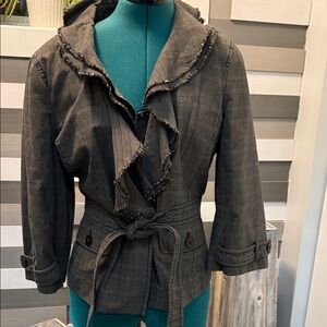 LOFT Charcoal Plaid Blazer with Belt